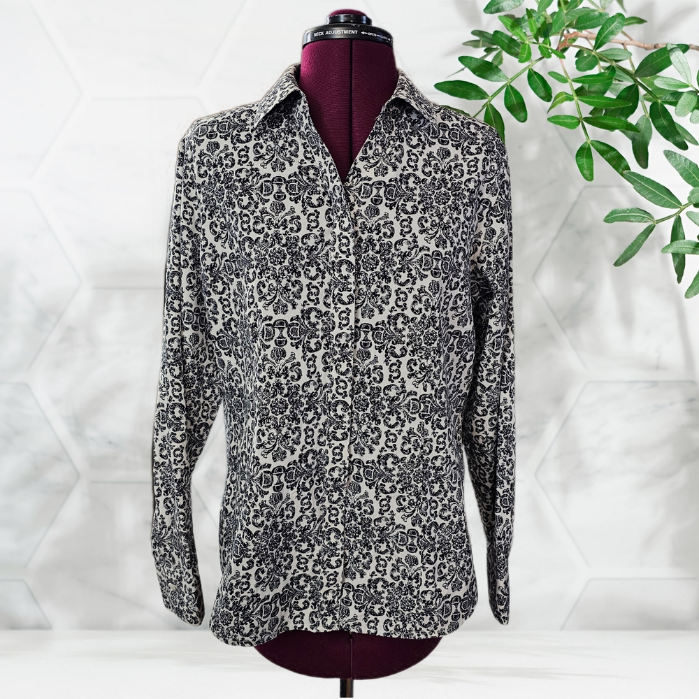 Chico's No Iron Paisley Printed Long-Sleeved Shirt Top Blouse